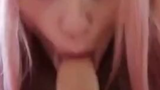 Pink Hair Girlfriend Deepthroat Blowjob GIF
